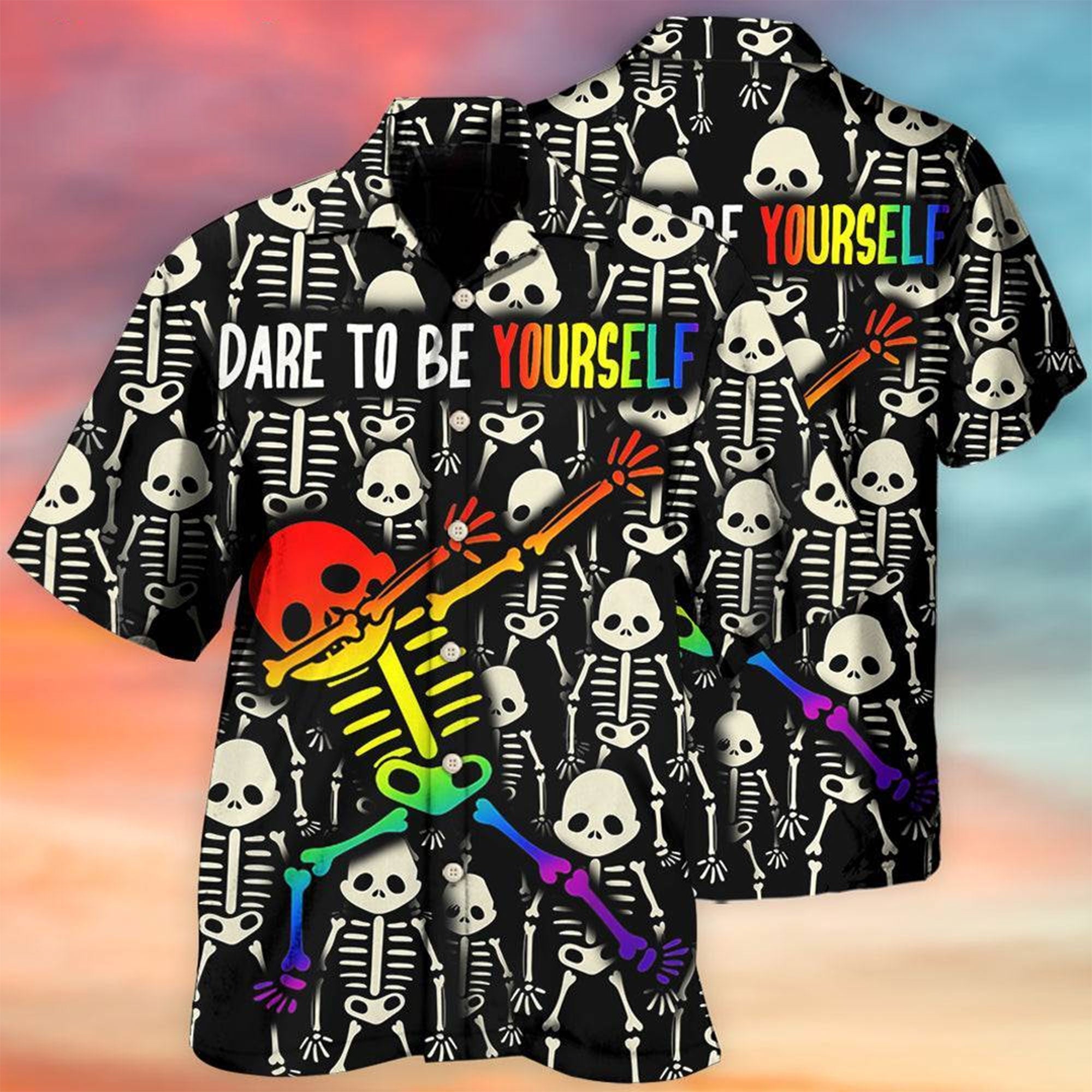 Dare To Be Yourself Skeleton Hawaiian Shirt – LGBT Rainbow Pride Aloha Shirt