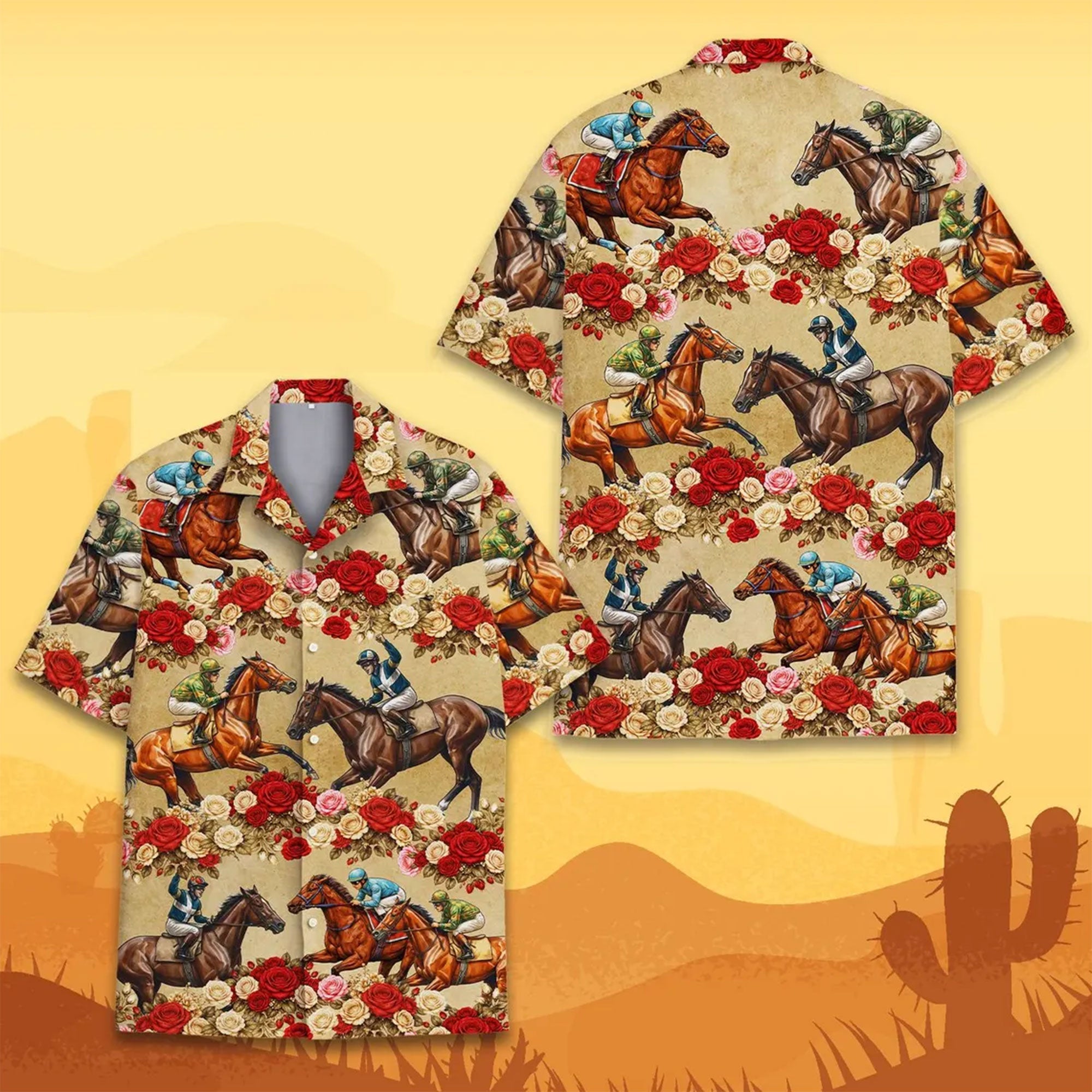 Tropical Floral Horse Racing Hawaiian Shirt, Funny Horse Lover Aloha Shirt for Men & Women