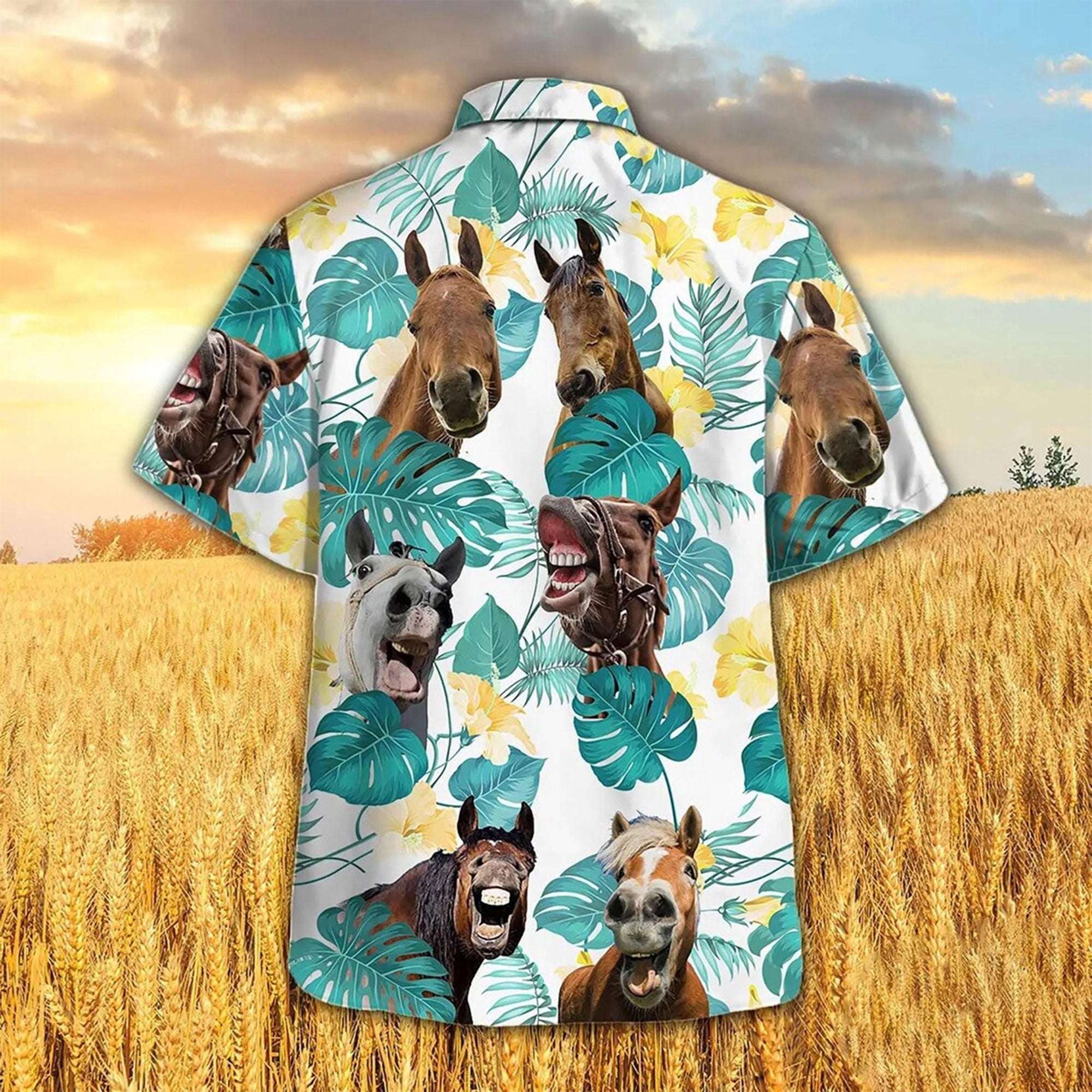 Funny Horse Aloha Shirt, Tropical Hawaiian Shirt, Horse Lover Gift, Beach Party Button Down