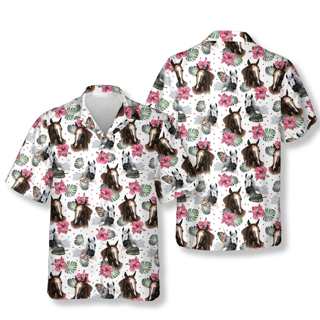 Horse Heads Floral Hawaiian Shirt, Horse Lover Aloha Shirt for Men