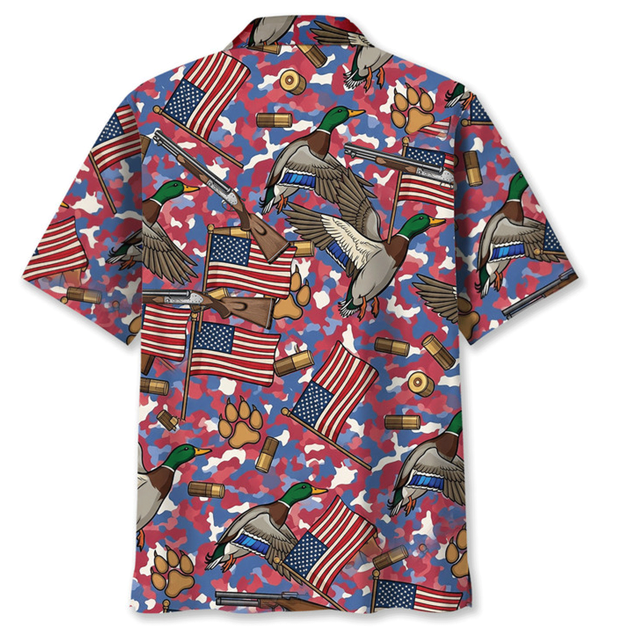 America Duck Hunting Hawaiian Shirt  Patriotic Aloha Button Down Outdoor Hunter Shirt That Stands Out