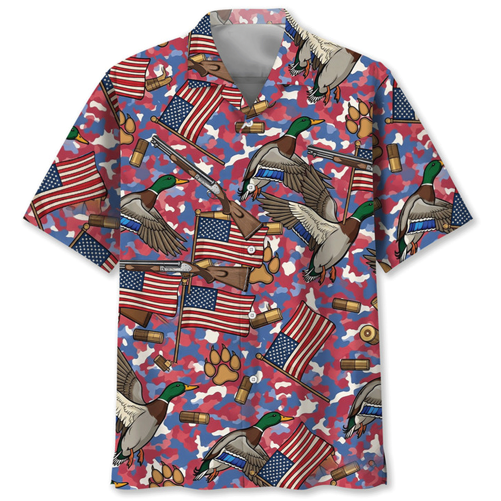 America Duck Hunting Hawaiian Shirt  Patriotic Aloha Button Down Outdoor Hunter Shirt That Stands Out