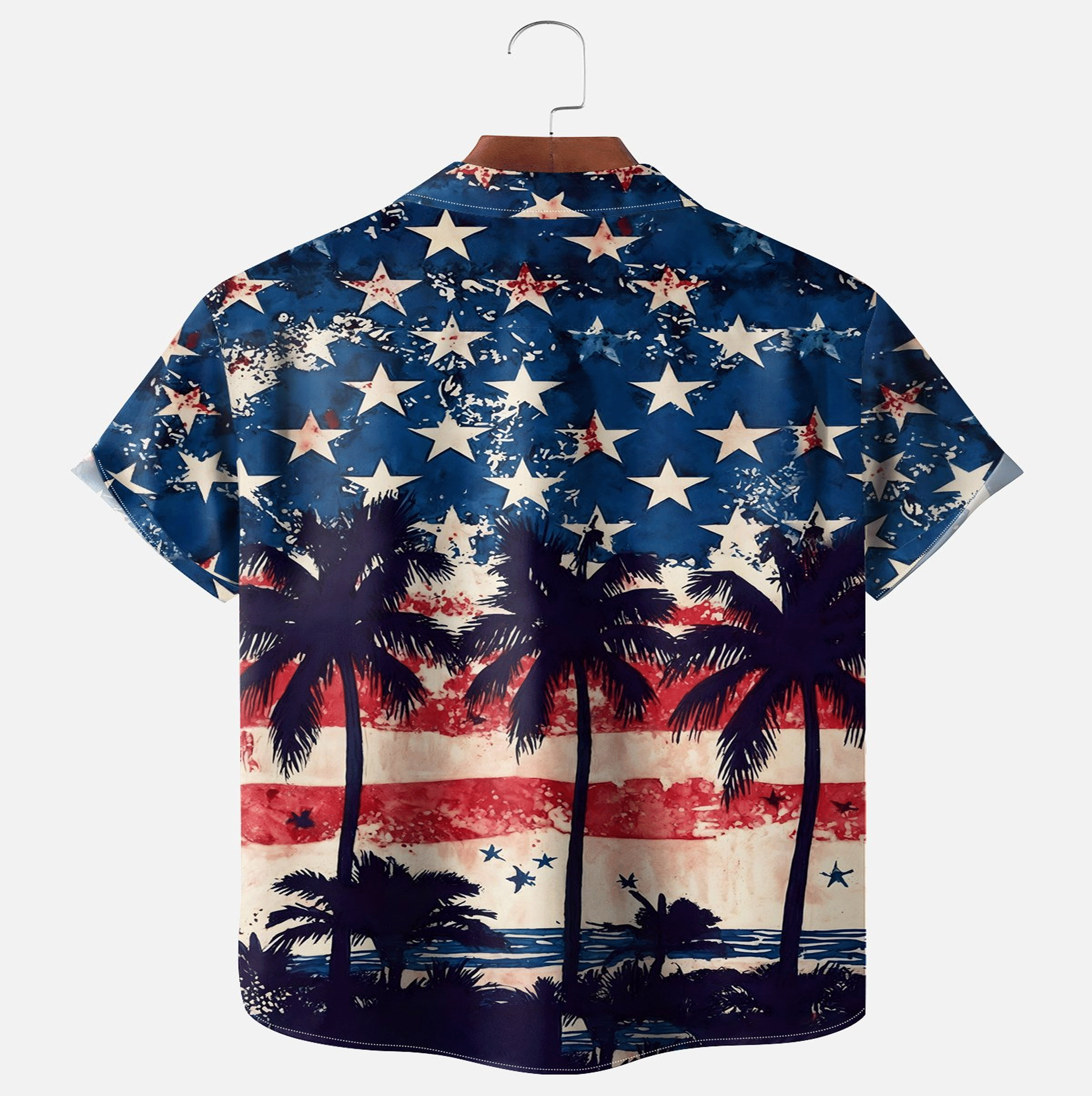 American Flag Palm Tree Hawaiian Shirt  Moisture Wicking Aloha Button Down Patriotic Beach Shirt