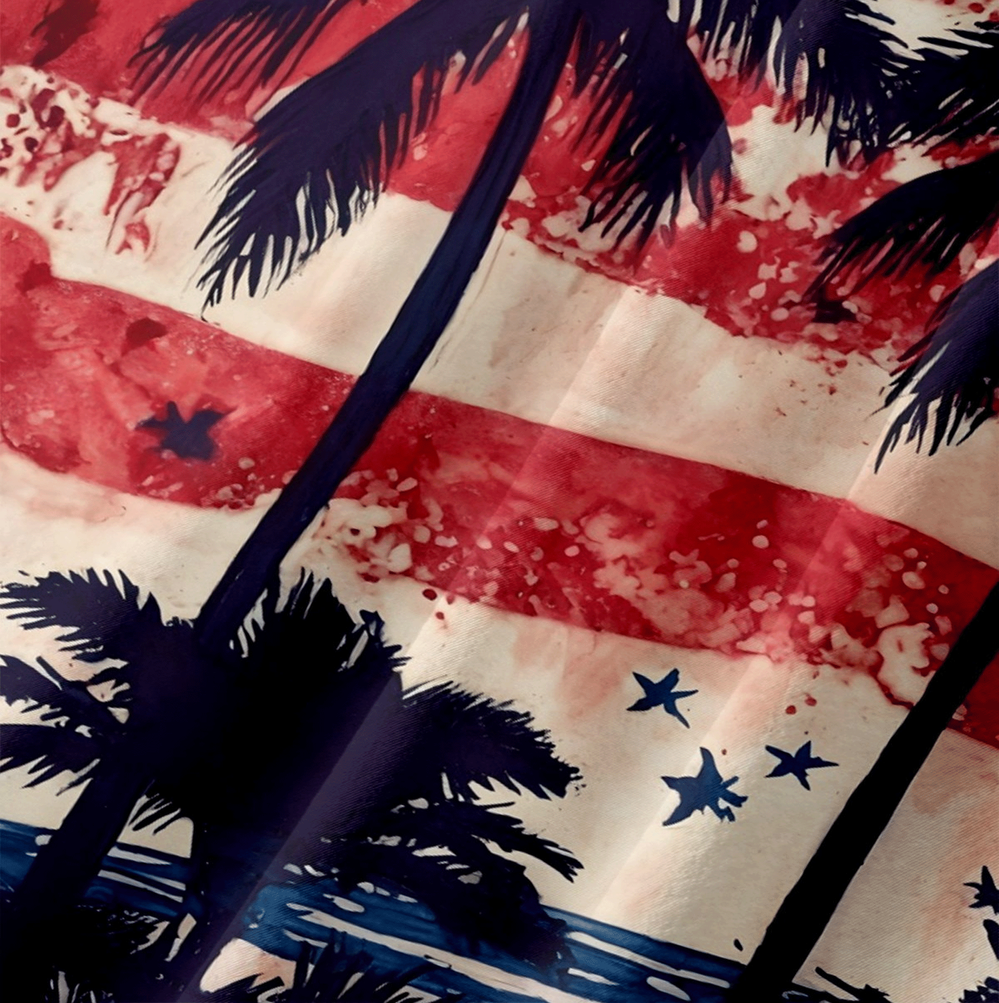 American Flag Palm Tree Hawaiian Shirt  Moisture Wicking Aloha Button Down Patriotic Beach Shirt