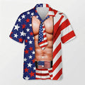 Funny Muscle American Flag Hawaiian Shirt, Patriotic USA Aloha Shirt, 4th of July Beach Party Shirt for Men