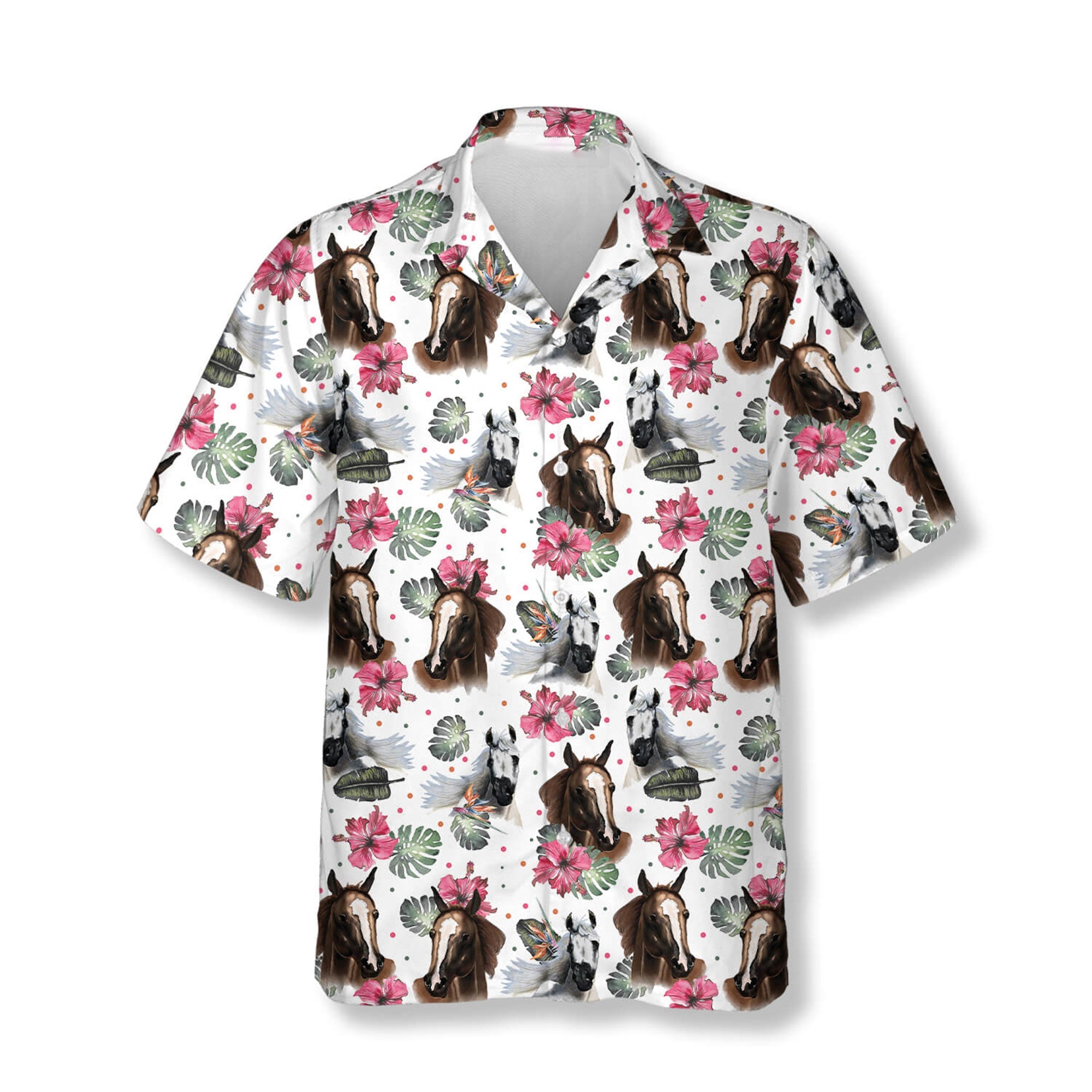 Horse Heads Floral Hawaiian Shirt, Horse Lover Aloha Shirt for Men