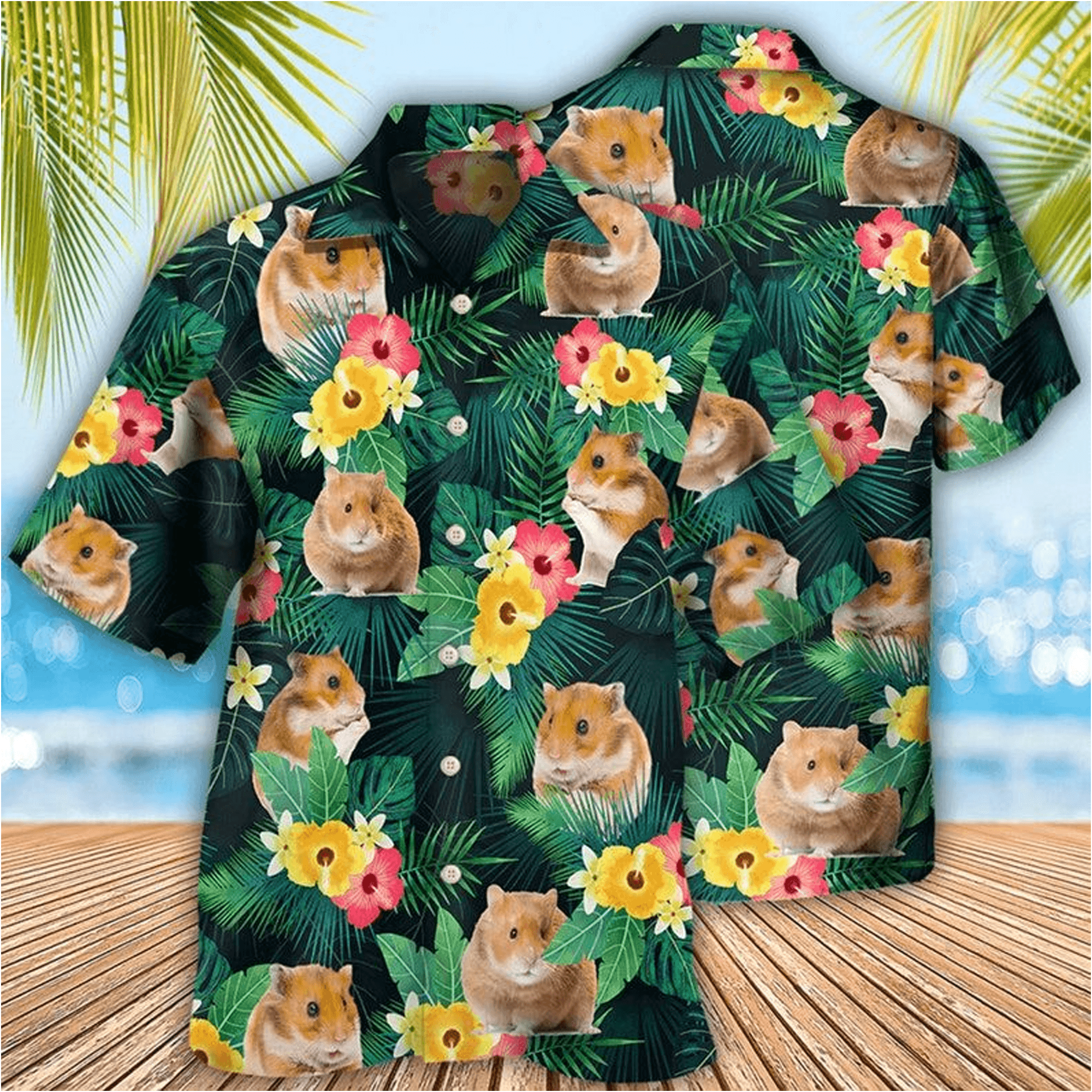 Cute Hamster Hawaiian Shirt  Tropical Aloha Button Down Summer Beach Outfit for Animal Lovers