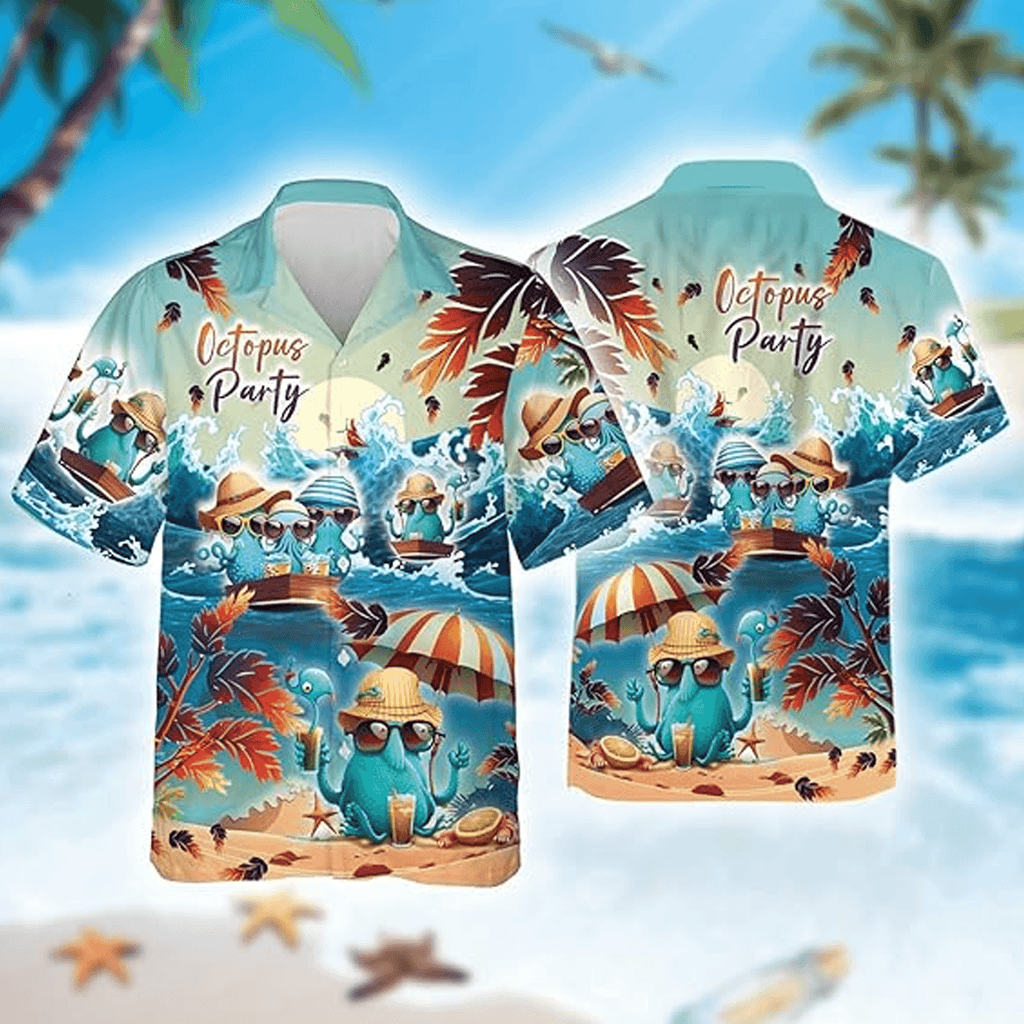 Cool Octopus Hawaiian Shirt  Tropical Aloha Button Down Summer Beach Party Outfit That Stands Out