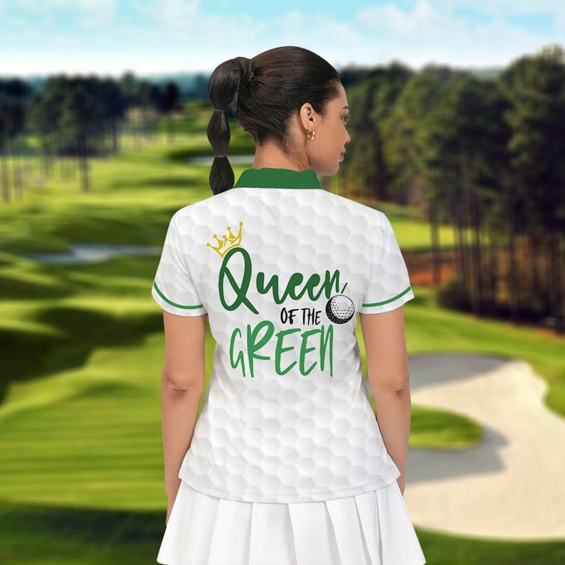 Queen of the Green Women’s Golf Polo, Moisture-Wicking All-Over Print Golf Shirt