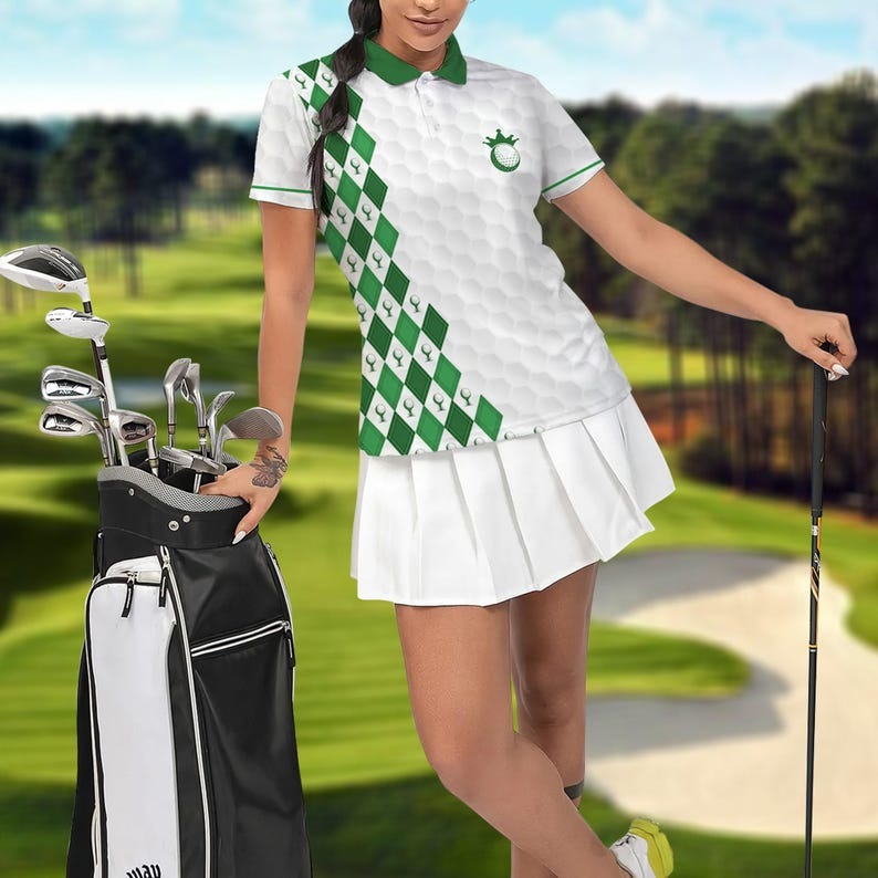 Queen of the Green Women’s Golf Polo, Moisture-Wicking All-Over Print Golf Shirt