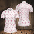 Pink Golf Polo Shirt for Women, Funny Golf Cart, Bow & Club Pattern, Sleeveless or Short Sleeve Golf Polo, Cute Golf Outfit & Gift for Golf Friends