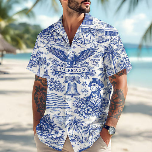 America 250 Hawaiian Shirt 1776–2026, Vintage Patriotic Shirt, 250 Years of America Celebration Button Down