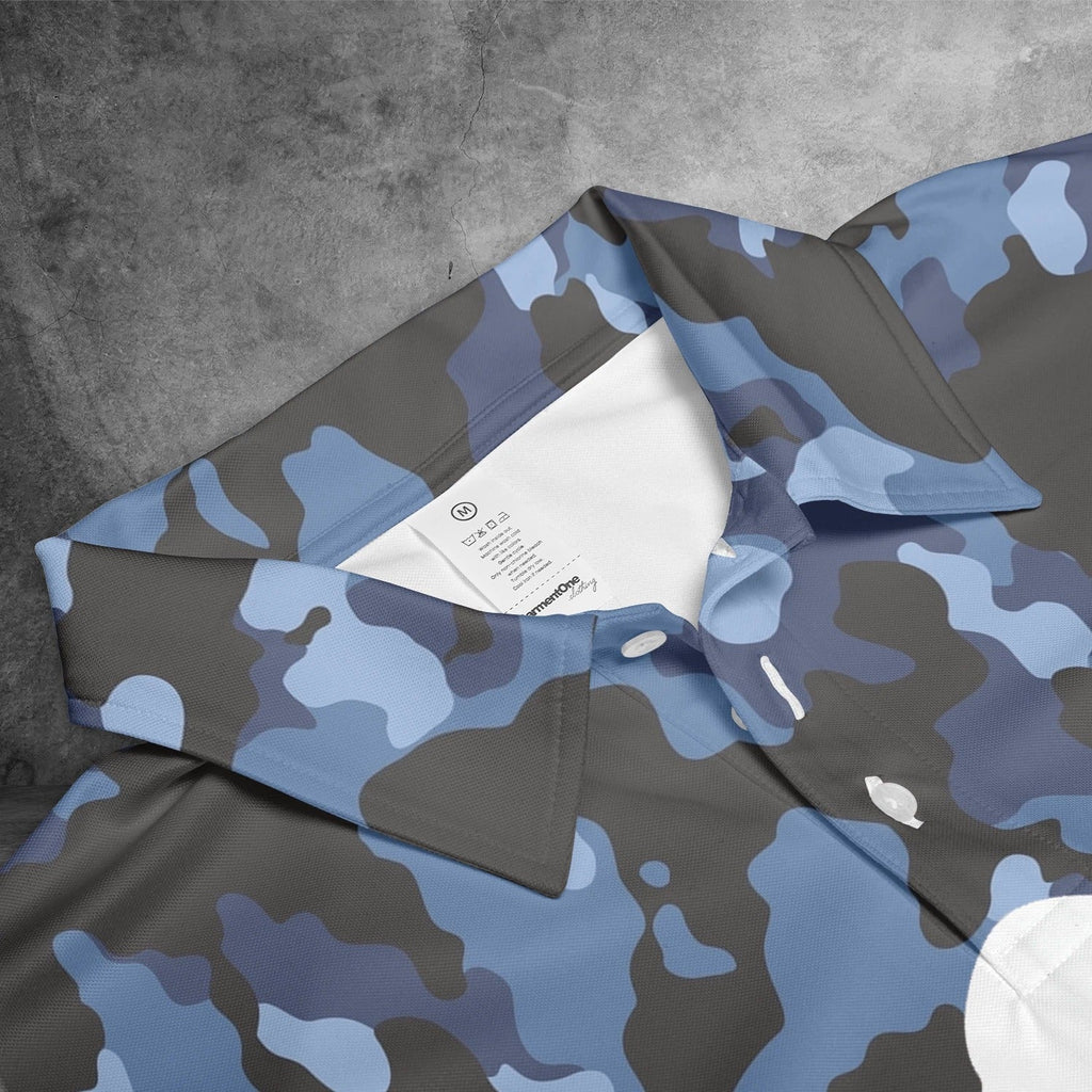 Bigfoot Golf Polo Shirt for Men, Funny Sasquatch Blue Camo Custom Name Polo, Personalized Golfer Gift